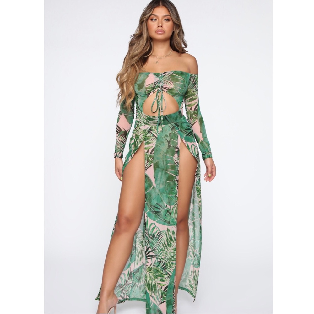 Tropical Off the Shoulder Maxi Dress